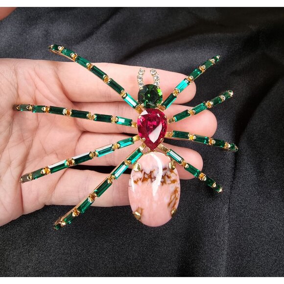 Large Vintage Spider Shoulder Brooch GERMANY Signed Gold-Tone Metal Statement Je - Picture 5 of 6